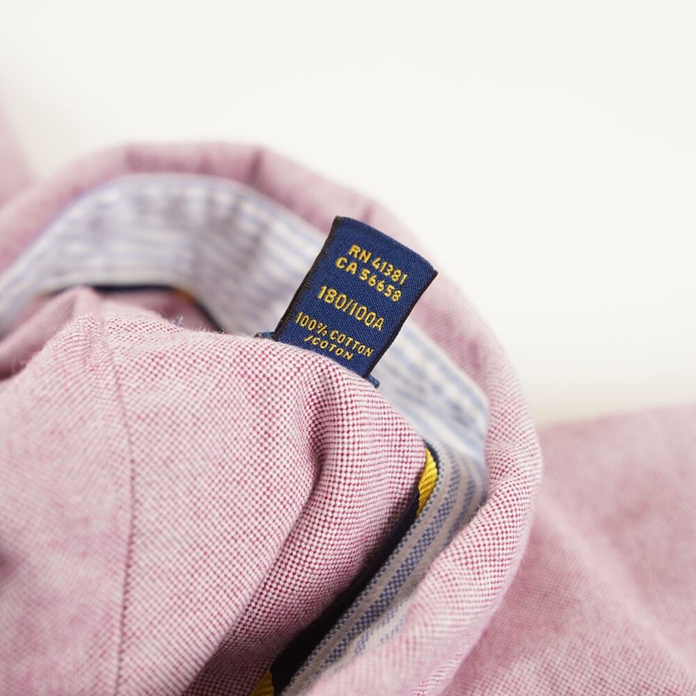 Ralph Lauren Slim Fit Long Sleeve 100% Pique Cotton Red Pink Button Down Shirt L - Picture 8 of 9